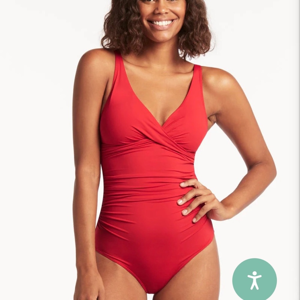 Ruched Wrap V-Neck One-Piece Swimsuit in Red